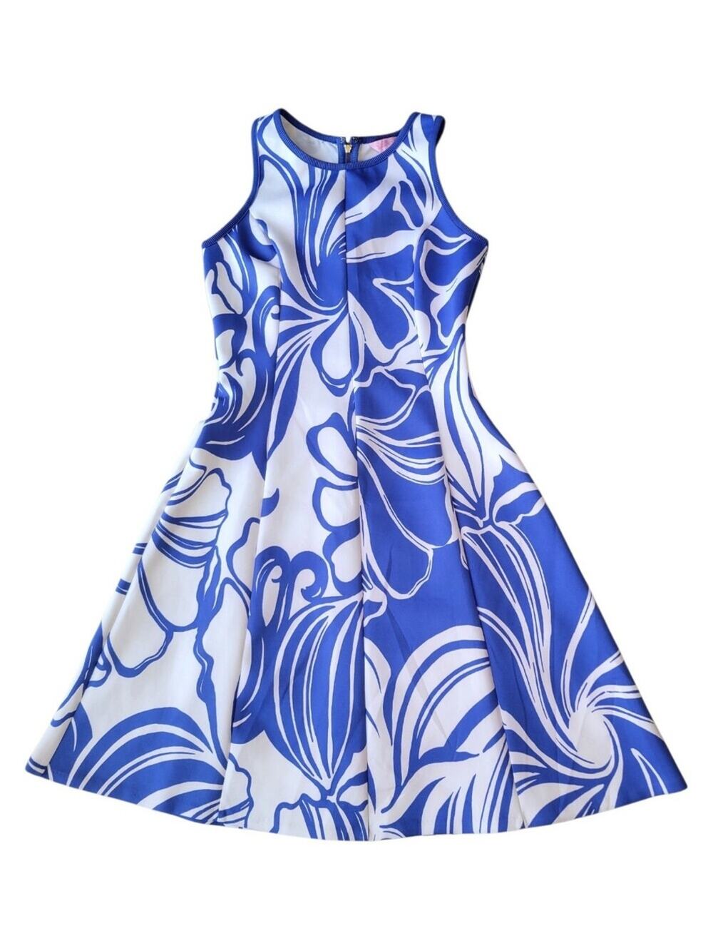 Lilly Pulitzer Cove Scuba Dress Sleeveless Fit Flare Iris Blue XS